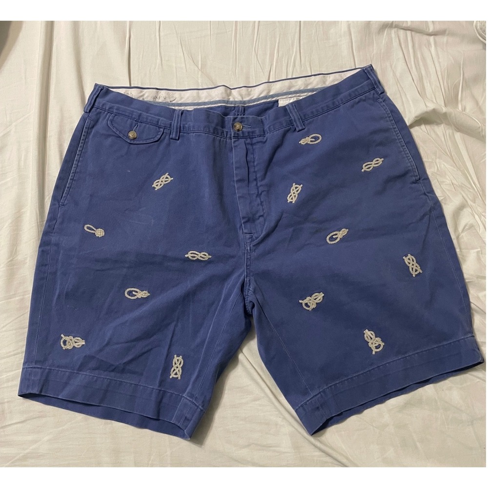 Polo Ralph Lauren Shorts Mens 40 Blue Bedford Chino Nautical Rope Embroidered